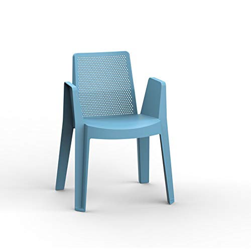 resol Play sillón Silla con Brazos de plástico para jardín Exterior terraza - Color Azul Retro, Set de 4 Unidades