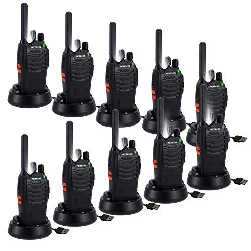 Retevis H777 Plus Walkie Talkie, Linterna LED, Walkie-Talkies Recargable 16 Canales con Base de Carga, VOX, PMR446 Licencia Libre, Walkies para Almacén, Restaurante (Negro, 10 Piezas)