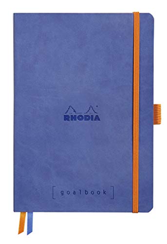 Rhodia 117577C - Libreta flexible Rhodiarama Goalbook zafiro, A5 (14,8 x 21 cm), 240 p, puntos, papel Clairefontaine blanco 90 g/m2, 2 cintas, cierre elástico, piel sintética