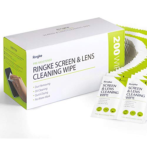 Ringke Toallitas de Limpieza para Lentes (Screen and Lens Cleaning Wipes), Toallitas con Alcohol para Pantalla de Teléfono Móvil, Cámara, Gafas, Relojes, y Más - 200 Unidades