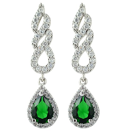 [RIZILIA LÁGRIMA] Pendientes largos Piercing Aretes con Corte de Pera Piedras Preciosas Circonita CZ [Esmeralda Verde] en 18K Chapado en oro blanco, Elegancia Moderna Sencillo