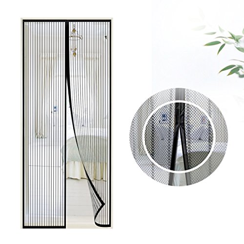 Samione Mosquitera Puerta magnetica, Fiberglass magnético Puerta de la Pantalla de Insectos, protección de Insectos Cortina magnética Mosca Cortina para Sala de Estar balcón, (90 * 210cm,Negro)