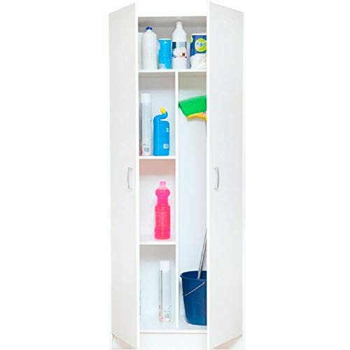 Sbrico Armario Multiusos - Mueble Auxiliar con Escobero, Color Blanco con 2 puertas y 3 Baldas de Fácil Instalación, Dimensiones: 180 x 73 x 37 cm de Fondo