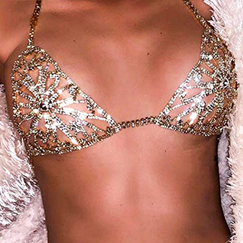 Sethain Clásico Diamante de imitación Cuerpo Cadena Oro Cristal Sostén Cadena Bikini Cofre Accesorios para el cuerpo Joyería para mujeres y niñas