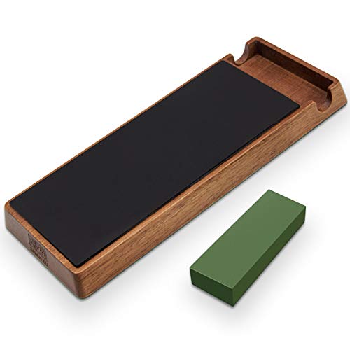 SHANZU Afilador de cuero Strop con compuesto de pulido verde para afilar cuchillos, cuchillos, navajas de afeitar rectas, cinceles para tallar madera de 3 x 8 pulgadas