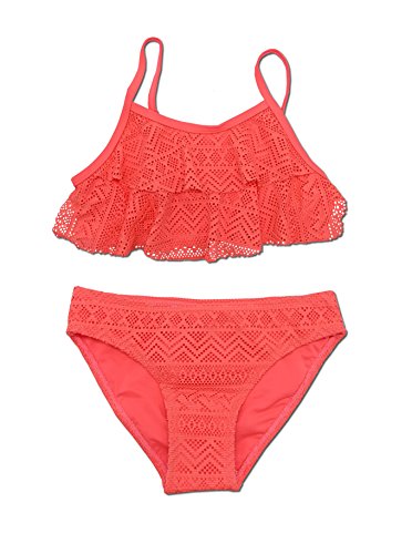 SHEKINI Niñas Niños Dos Pieces Bikini Set Lace Swimsuit 2 Piece Bañador Swimwear (14-16 años de Edad, Rojo Claro)