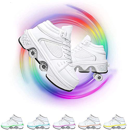 SHHAN Zapatos Luminosos Zapatos De Polea Patines De Hielo Zapatos De Deformación Multifuncionales Calzado Deportivo Ruedas Tira 4 Modos Y 7 Colores Unisexo,41