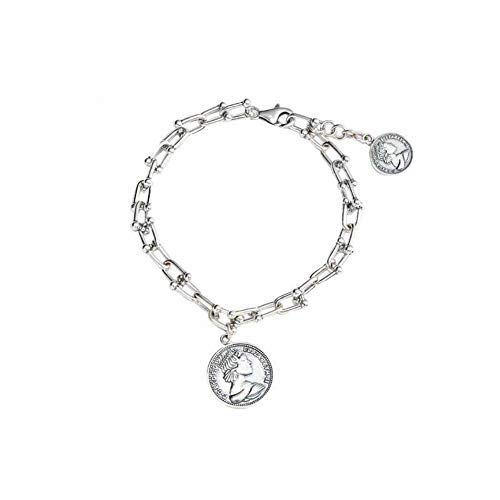 SHOUSHI Pulsera Hecha a Mano Geométrica Natural de Plata 925 S925 de Las Mujeres de Todo el Cuerpo Pulsera de Monedas de Plata Esterlina Vintage Antiguo Artesanía Joyería de Cadena Gruesa, Plata 925