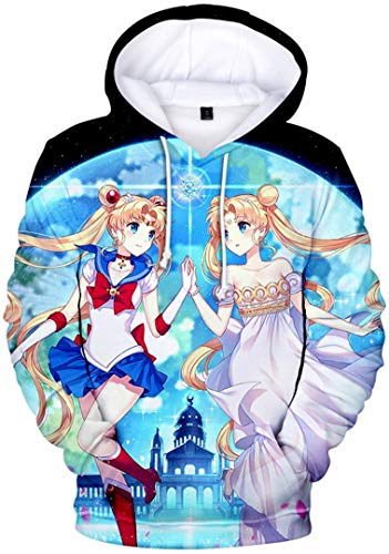 Silver Basic Sudadera con Capucha de Sailor Moon para Mujer,Sudadera de Manga Larga con Estampado 3D, Disfraz de Cosplay de Anime Japonés Sailor Moon Sudadera XS,73Sail Moon Costume-2