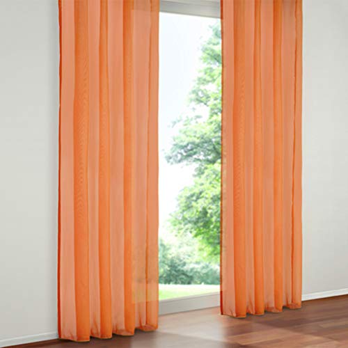 SIMPVALE 2 Paneles Visillos Cortina Traslúcidos con Trabilla, para Ventana, Balcón, Sala, Tul, Poliéster, Amplitud 140 cm, Verde Naranja, Altura 245cm