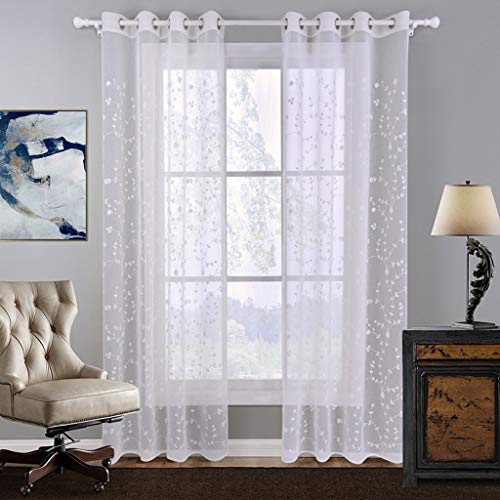 SIMPVALE Cortinas Bordado Translucida Moderno Ventana Visillos con Ojales para Dormitorio Salon Sala Balcón,1 Panel, 1# Blanco, Ancho 140cm / Altura 220cm