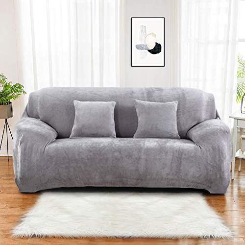 Sinoeem Fundas de Sofá de 1 2 3 4 Plazas (Gratis 2 Fundas de Almohada) Funda Tela Elástica de Sofá de Terciopelo, Fundas Protectoras para Sofá (Gris Claro, 1 Plazas: 90-140cm)