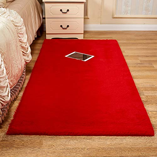 SKRCOOL Algodón Lana Alfombra,Rectángulo Fur Fauxfleece Shaggy Alfombras De área Anti-resbalón Yoga Alfombras para La Sala De Estar Dormitorio Sofá Alfombra-Rojo 70x120cm(28x47inch)