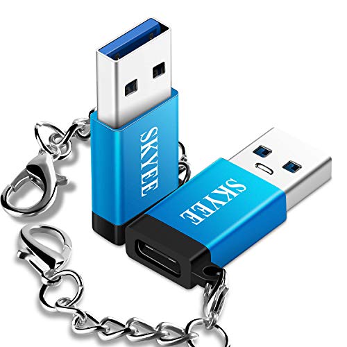 Skyee 2 Unidades Adaptador USB Tipo C con Llavero, USB-C Hembra a Tipo A USB 3.0 Macho Adaptador, USB 3.1 Tipo C Adaptador pour Carga o la Transferencia de Datos- Azul