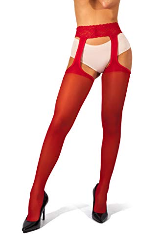 sofsy Medias con suspensión Pantyhose garter y cinturón con medias simuladas 20 Den [Hecha en Italia] Rojo Red 3 - Medium