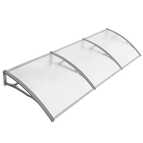 SONGMICS Marquesina de policarbonato, Toldo para puerta, 275 x 90 cm, Cubierta de lluvia para ventana del balcón, Transparente y Gris GVH279