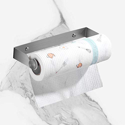 Soporte para Toallas de Papel Sin Perforar, Montado En La Pared Portarrollos de Cocina Debajo del Gabinete Acero Inoxidable Dispensador de Toallas de Papel(Plata)