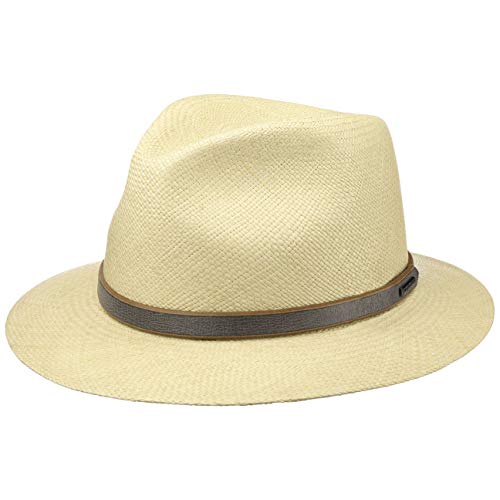 Stetson Sombrero Panamá Monterrey Traveller Hombre - Made in Italy de Paja Verano con Banda Piel, Piel Primavera/Verano - XXL (62-63 cm) Natural