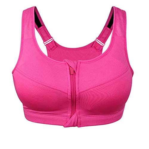 Sujetador de yoga de talla grande,Parte superior deportiva con cremallera delantera,Para mujer Fitness Push Up Gym Running Shirt a prueba de golpes chaleco atlético, rosa, XXXXL