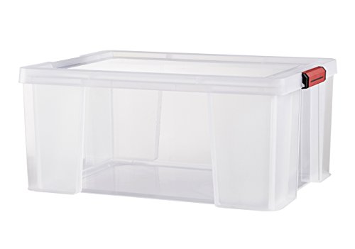 Sundis Clip and Store 27L - Caja Ultra Resistente con Paredes Reforzadas Color Transparente y Tapa con Cierre Mediante Clips - Apto al Contacto Alimentario