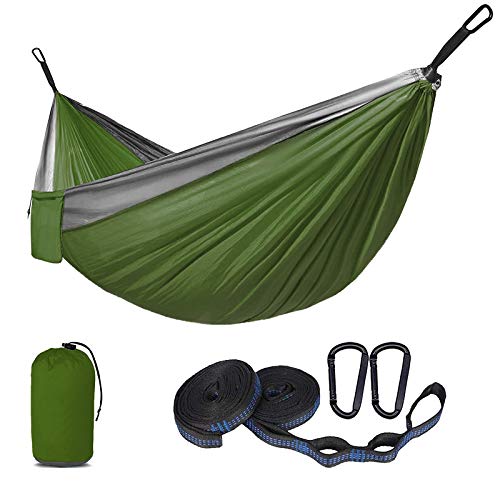 SUNNY GUARD Hamaca Doble y Individual Ultraligera Estilo paracaídas de Nylon Hamacas para Acampada,Senderismo, Playa,Jardinería y Viaje,270 X 140cm Gris Verde