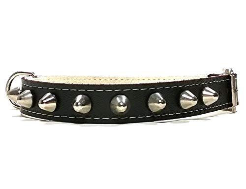 Superpipapo Original Collar para Perro de Cuero Negro con Pinchos, Todas Las Tallas, Correa Opcional, Piel de Calidad, Diseño Hecho a Mano, Mediano, 40 cm S: Cuello 30-35 cm, Ancho 15mm