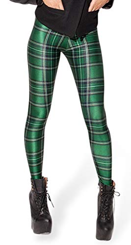 Tamskyt - Mallas leggings de cintura alta, estampadas, diseño de galaxia con estrellas, para mujer (tallas de XS a M) Cuadros verdes Talla única