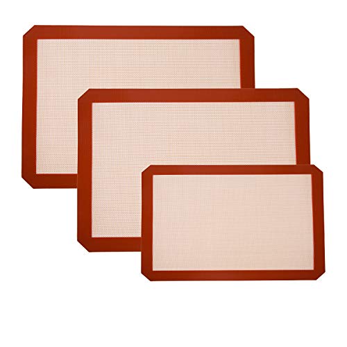 Tapete de Silicona para Hornear Bandejas de Cocina Reutilizables Antiadherentes Antideslizantes Lavable Sin BPA Silicona Estera para Macarrón Pastelería Galleta Pan Hacer 3 Pieza Rojo