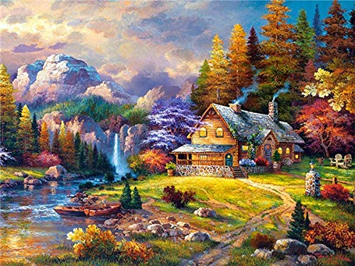 Tatweo Chalet Bordado de Diamantes Paisaje Hecho a Mano Pintura de Diamantes Pueblo Costura Mosaico Punto de Cruz decoración del hogar Cuadrado 50x60cm