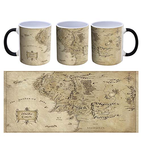 Taza de café de cerámica con diseño de mapa de la Tierra Media, 300 ml