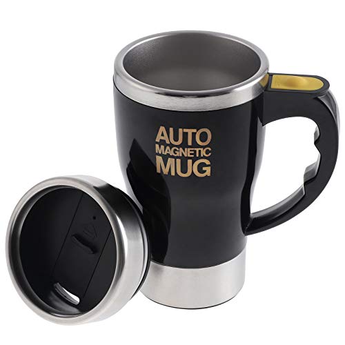 Taza de café eléctrica con autoagitación, de acero inoxidable, taza magnética automática, taza de café, té, cacao y leche de 320 ml, color negro