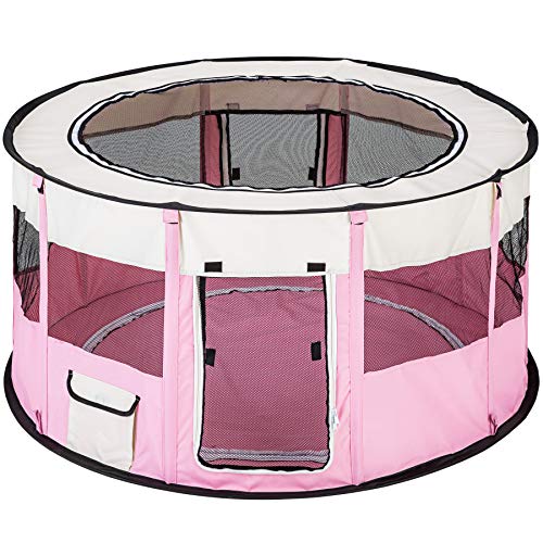 TecTake Parque para Perro Cachorros Corralito Jugar Animales Mascotas Plegable 114 x 60,5 cm (diámetro x Alto) (Rosa | no. 402437)