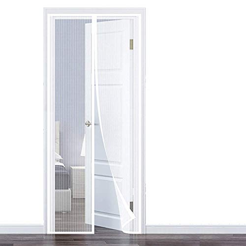 THAIKER Cortina Mosquitera Magnetica, 135x215cm(53x85inch) Cortina Puerta Exterior Magnética Automático con Durable para Puertas Correderas, Blanco A