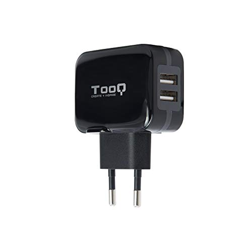 TooQ TQWC-1S02 - Cargador de pared con 2 x USB (5V - 3.4 A, 17 W), con tecnologia AiPower, para iPad / iPhone / Samsung / Tablets / Smartphones, color NEGRO