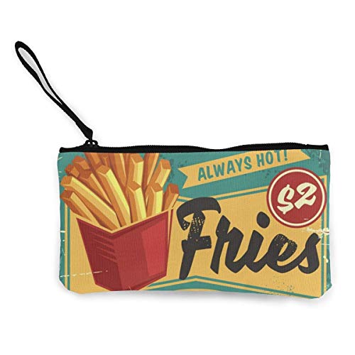 Trista Bauer Papas Fritas en Caja roja Signo de Comida rápida Vintage Lindo Monedero de Lona con de con Cremallera Bolsa de Maquillaje con Correa para la muñeca Bolsa de teléfono 8.5 x 4.5 Pulgadas