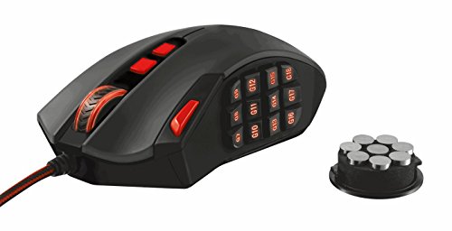 Trust GXT 166 - Ratón Gaming Laser para Juegos MMO (18 Botones programables, Peso Regulable, USB), Color Negro