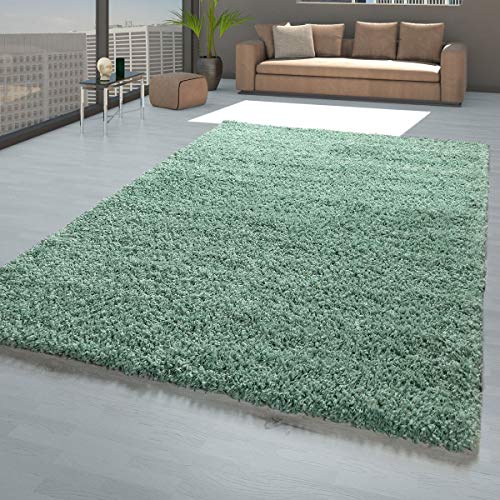 TT Home Alfombra Shaggy de pelo largo verde para salón, suave, resistente, resistente, tamaño: 70 x 140 cm