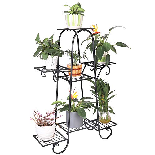 unho Soporte para Plantas de Hierro Estantería para Macetas con 7 Niveles Estantería Decorativa de Flores para Exterior Interior Jardín 66 x 22 x 102cm