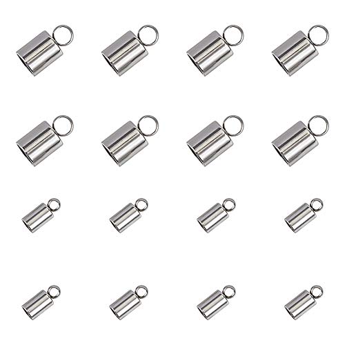 UNICRAFTALE 100pcs 2 Tamaños 3 mm / 4 mm Extremos de Cordón de Barril 304 Tapas de Extremo de Acero Inoxidable Terminadores de Cordón de Cuero Tapas de Cuentas de Punta para Cuero Fabricación de Joyas