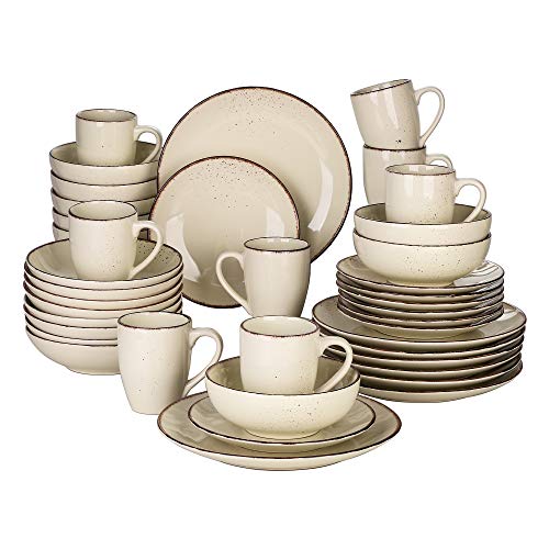 vancasso Serie Navia Nature Vajillas de 40 pcs, Juego de Vajillas, Platos de Cena, Postre, Platod Hondos, Cuencos y Tazas, Esmaltada Gres Vajillas Retro para 8 Personas, Cream