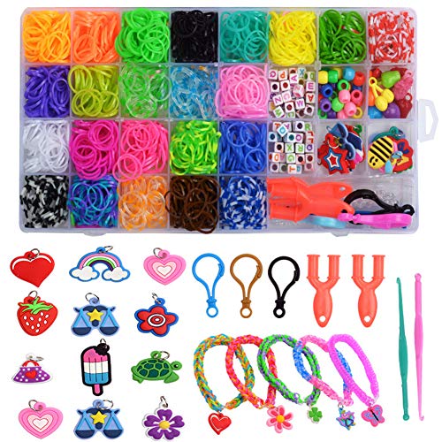 Vegena DIY Pulseras Gomas Loom Bandas Conjunto Niños Bricolaje Conjunto de Cuentas Gomas para Pulseras de Colores 23 Colores Rainbow Elasticas Loom Bandz DIY Kit con Accesorios para Niños Juguete