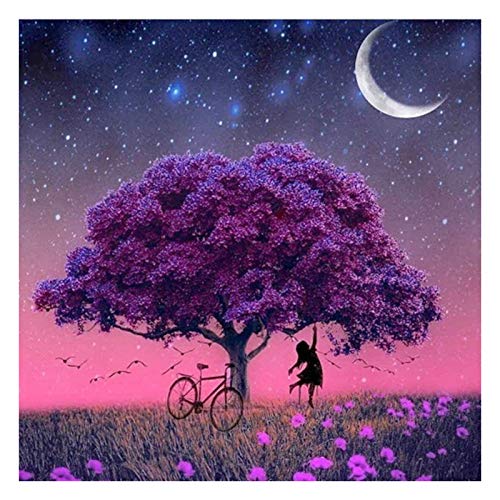 VETPW DIY 5D Diamante Pintura por Números Kit, Bricolaje Diamond Painting Kit Completo Bordado De Punto De Cruz Diamante Arts Craft para Decoración de la Pared del Hogar (30x30CM) -árbol bajo la luna