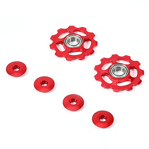 VGEBY 2pcs Bicicleta desviador polea para Bicicleta de aleación de Aluminio Guía Roller Idler Ciclismo Rueda Piezas de Accesorios, Rojo