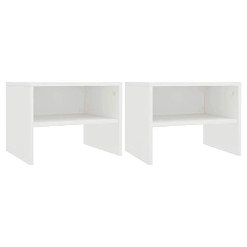 vidaXL 2X Mesillas Noche Pequeñas Estante Mesita Habitación Mesa Lateral Cama Mueble Auxiliar Dormitorio Hueco Compartimento Cerrado Aglomerado Blanco