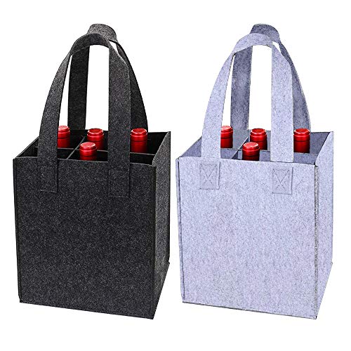 VINFUTUR 2pcs Bolsa Botellas Bolsa Fieltro para 6 Botellas Vino Funda para Regalo Compra Fiesta Picnic Bolsa Botellas Vino Regalo Gris Claro y Oscuro 24 * 18 * 28cm(Kit 6 botellas)