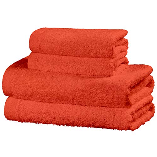 Viste tu hogar Juego de 4 Toallas Hechas 100% de Algodón, Incluye 2 Toallas de Baño y 2 de Manos, Suaves y Absorbentes, Ideales para Uso Diario y Decoración, en Color Naranja.