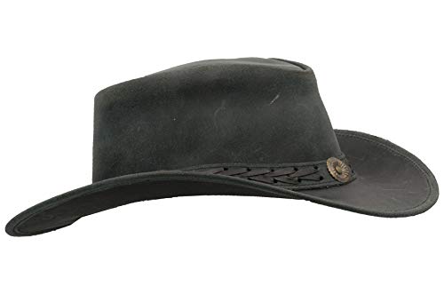 Walker and Hawkes Antique - Sombrero de Vaquero de Estilo clásico - Cuero Vacuno - Negro - XL (60cm)