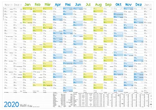 Wandkalender 2020 groß: 89 cm x 63 cm (größer als A1) für 15 Monate Nov 2019 - Jan 2021| Wandplaner gefalzt mit Ferien- und Feiertage-Übersicht, nachhaltiges Papier + extra A4-Kalender