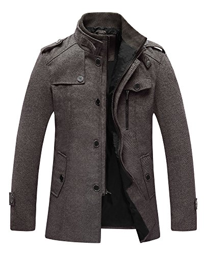 Wantdo Chaqueta de Lana Elegante Antiviento Cuello Alto Hombre Marrón XX-Large