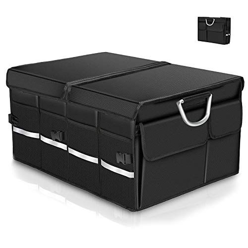 Warxin Organizador Maletero Coche, Caja Maletero Coche Bolsa Maletero Coche con Tapa Gran Capacidad Varios Compartimentos Asas Duradero de Aluminio Resistentes Impermeable Plegable